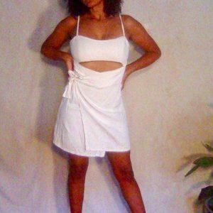 White ramie wrap skirt cutout dress